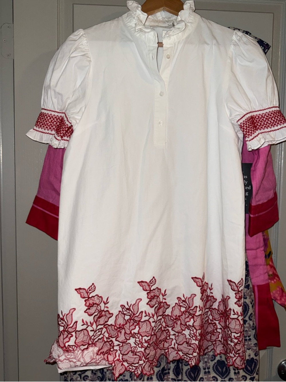 HYACINTH HOUSE White & Red Embroidery Eliza Mini Dress small - Picture 6 of 6